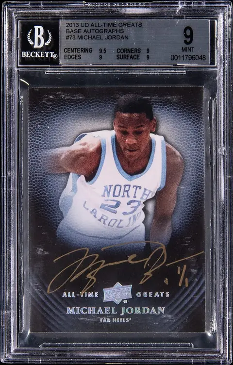 2013 Upper Deck All-Time Greats Base Autographs #73 Michael Jordan Signed Card (#1/1) - BGS MINT 9