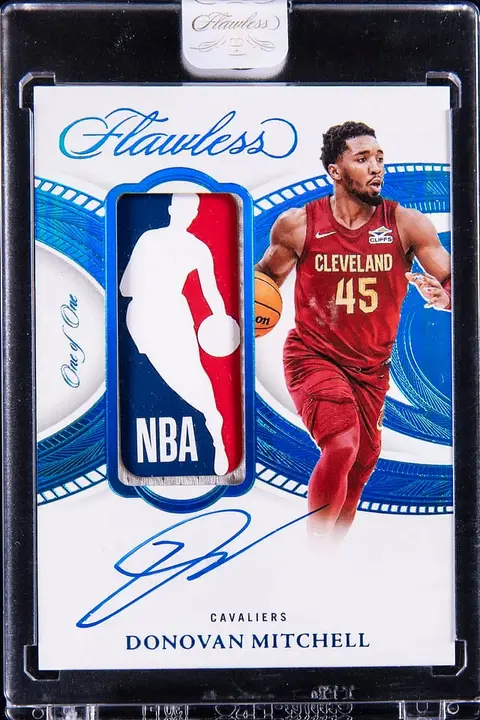 2024-25 Panini Flawless Logoman Autographs #LGA-DMT Donovan Mitchell Signed Logoman Patch Card (#1/1) - Panini Encased