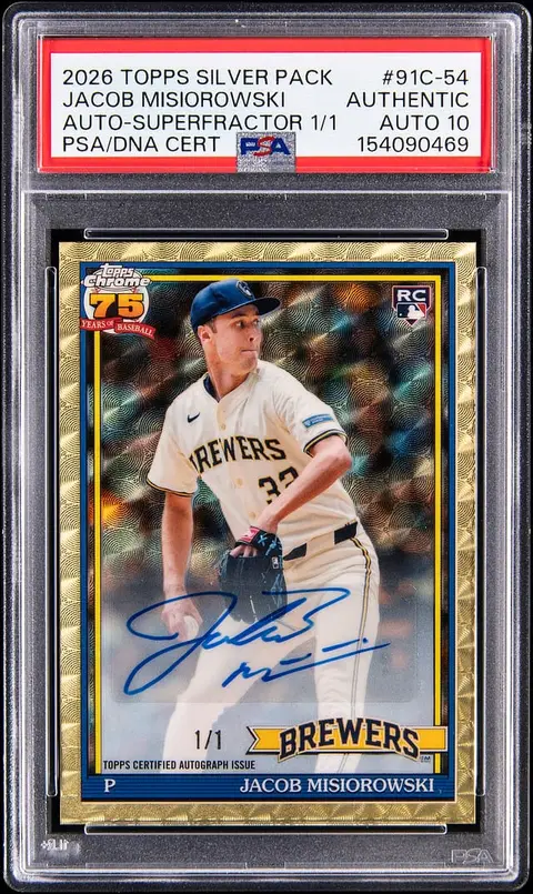 2026 Topps Silver Pack Autograph SuperFractor #91C-54 Jacob Misiorowski Signed Rookie Card (#1/1) - PSA Authentic, PSA/DNA GEM MT 10