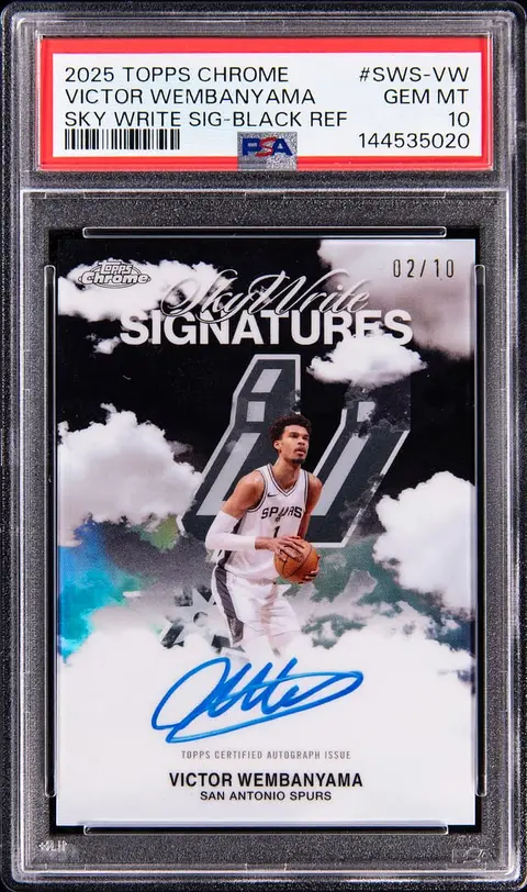 2025-26 Topps Chrome Sky Write Signatures Black Refractor #SWS-VW Victor Wembanyama Signed Card (#02/10) - PSA GEM MT 10