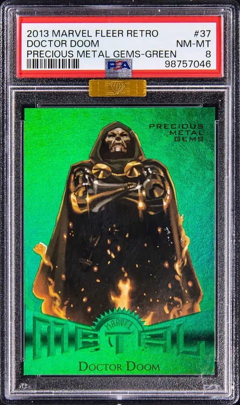 2013 Marvel Fleer Retro Precious Metal Gems (PMG) Green #37 Doctor Doom (#06/10) - PSA NM-MT 8, MBA Gold Diamond Certified - Pop 3