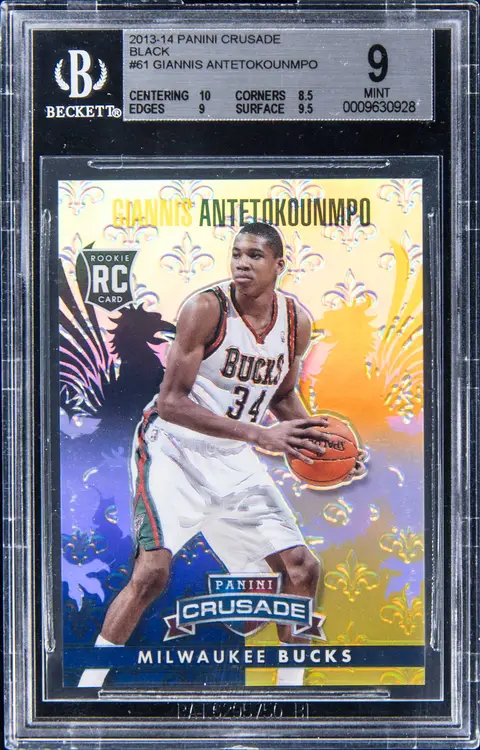 2013-14 Panini Crusade Insert Black #61 Giannis Antetokounmpo Rookie Card (#1/1) - BGS MINT 9