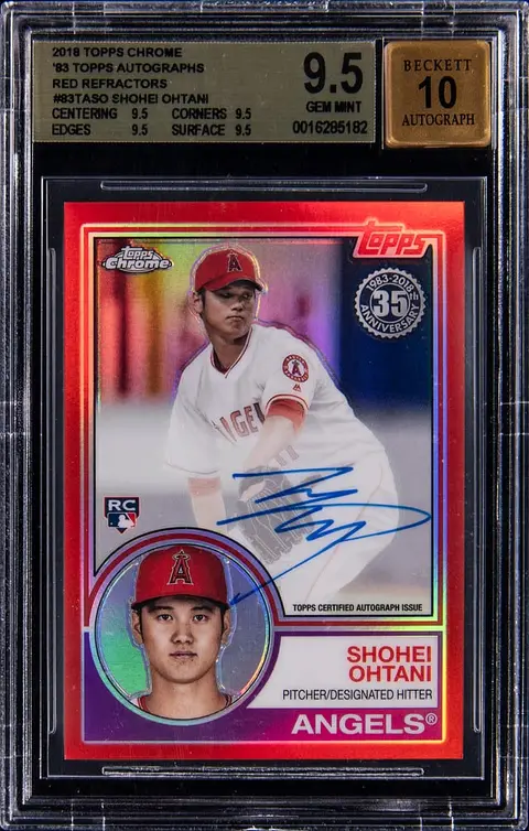 2018 Topps Chrome '83 Topps Autographs Red Refractor #83TA-SO Shohei Ohtani Signed Rookie Card (#4/5) - BGS GEM MINT 9.5, Beckett 10 - Pop 2 - True Gem
