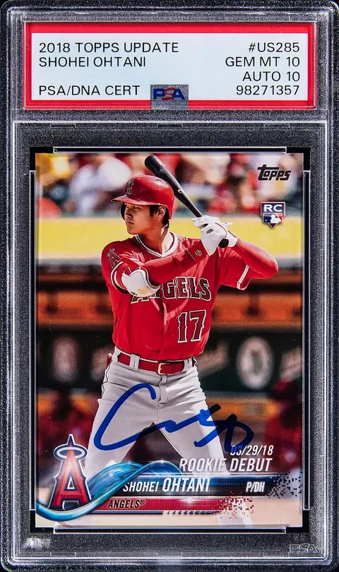 2018 Topps Update #US285 Shohei Ohtani Signed Rookie Card - PSA GEM MT 10, PSA/DNA GEM MT 10 - Pop 1