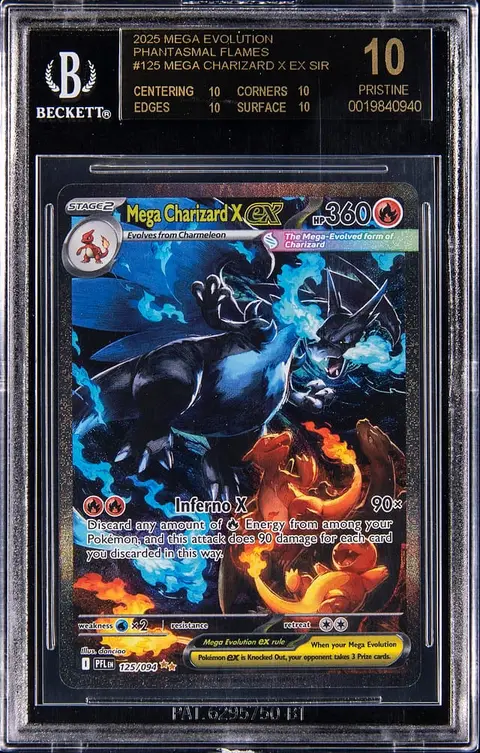 2025 Pokemon Mega Evolution Phantasmal Flames SIR #125 Mega Charizard X ex - BGS PRISTINE/Black Label 10