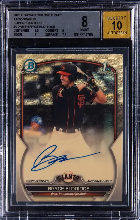 2023 Bowman Draft Chrome Prospect Autographs SuperFractor #CDA-BE Bryce Eldridge Signed Rookie Card (#1/1) - BGS NM-MT 8, Beckett 10