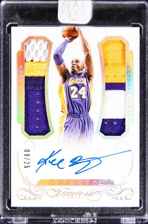2014-15 Panini Flawless Greats Dual Memorabilia Autographs #GDM-KB Kobe Bryant Signed Patch Card (#09/25) - Panini Encased