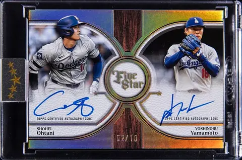 2025 Topps Five Star Dual Autographs #DA-OY Shohei Ohtani/Yoshinobu Yamamoto Dual-Signed Card (#02/10) - Topps Encased