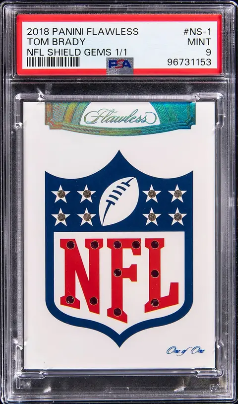 2018 Panini Flawless NFL Shield Gems #NS-1 Tom Brady Gem Relic Card (#1/1) - PSA MINT 9
