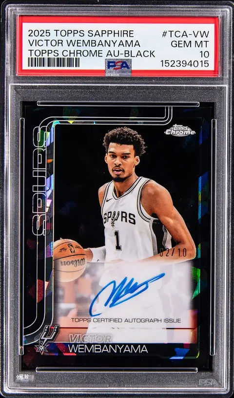 2025-26 Topps Chrome Sapphire Edition Topps Chrome Autographs Black Refractor #TCA-VW Victor Wembanyama Signed Card (#02/10) - PSA GEM MT 10 - Pop 2