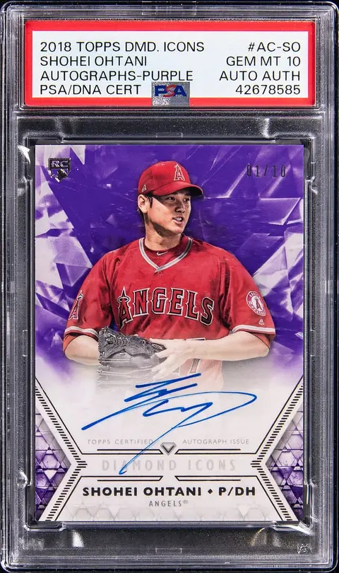 2018 Topps Diamond Icons Autographs Purple #AC-SO Shohei Ohtani Signed Rookie Card (#01/10) - PSA GEM MT 10, PSA/DNA Authentic - Pop 1