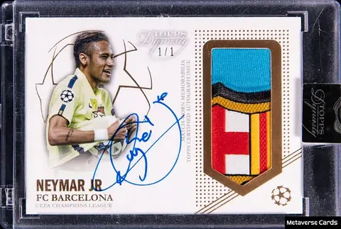 2022-23 Topps Dynasty UCL Autograph Patch Gold #AP-N11 Neymar Jr. Signed Patch Card (#1/1) - Topps Encased