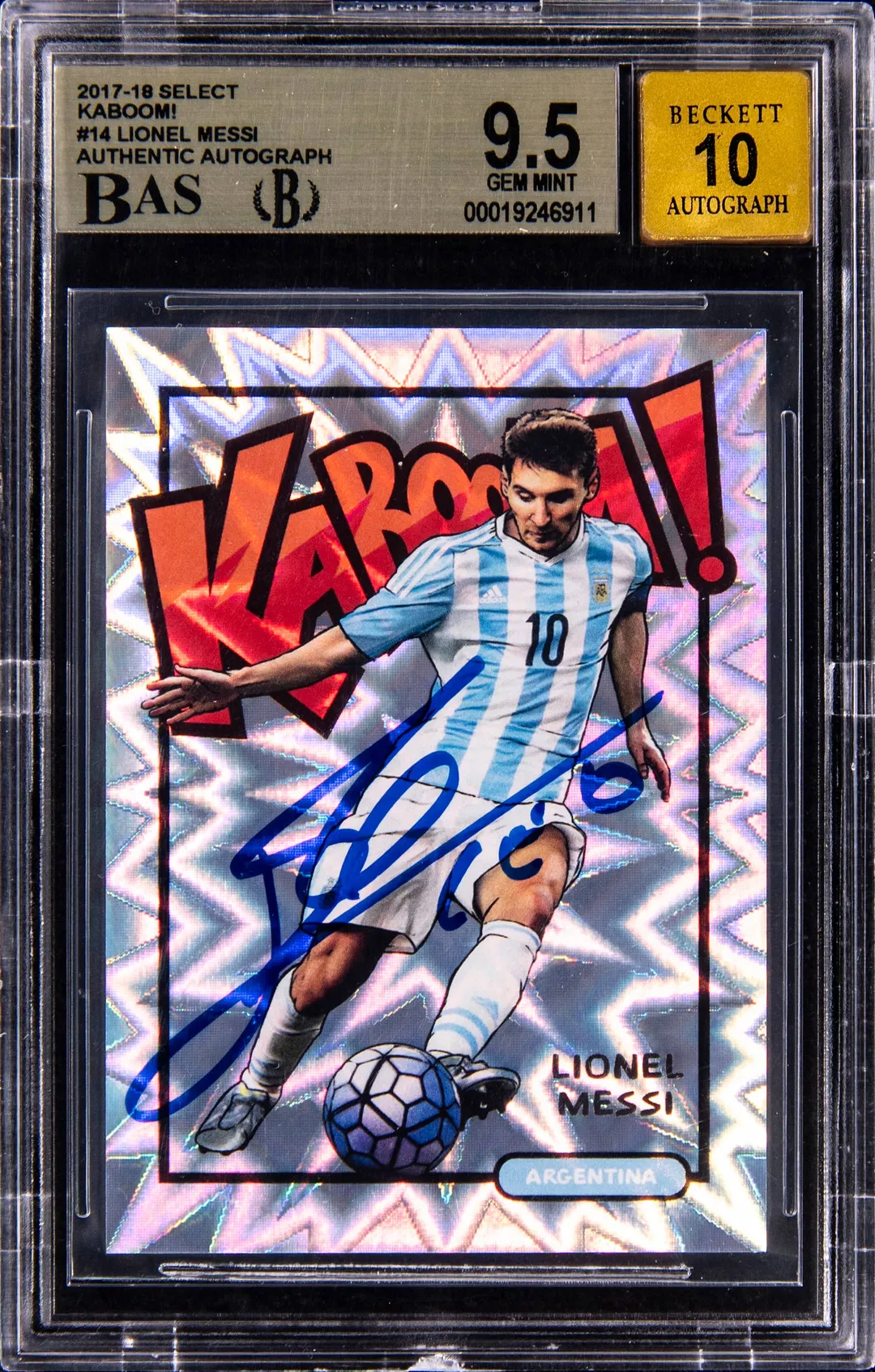 Messi 2017-18 Select Kaboom! Auto BGS 9.5 sells for $32K