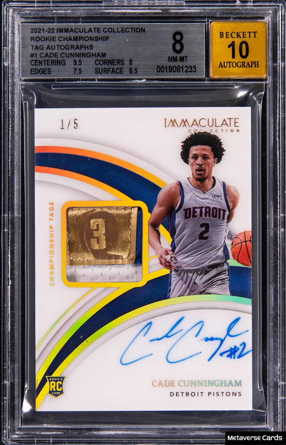 Cade Cunningham Immaculate Rookie Tag Auto Sells