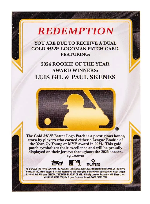 2025 Topps Skenes/Gil Dual Gold Logoman Sells at Goldin