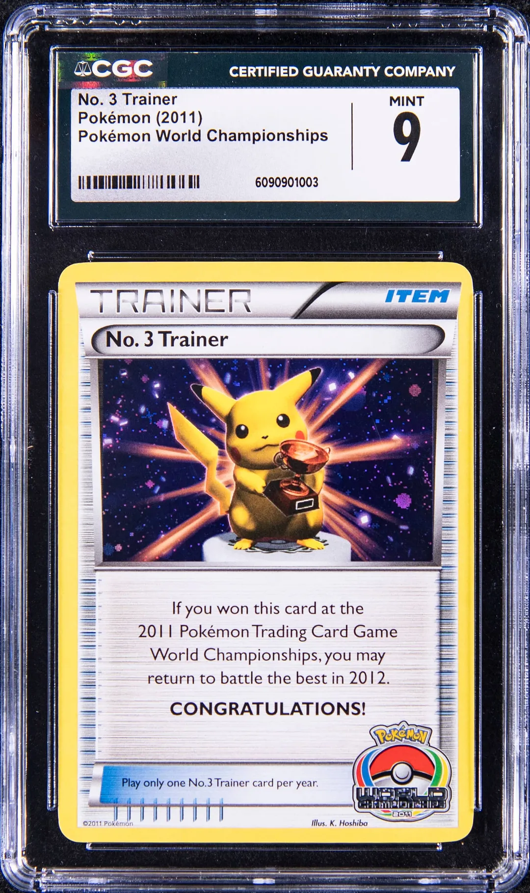 2011 No. 3 Trainer Pikachu Trophy CGC 9 Sells