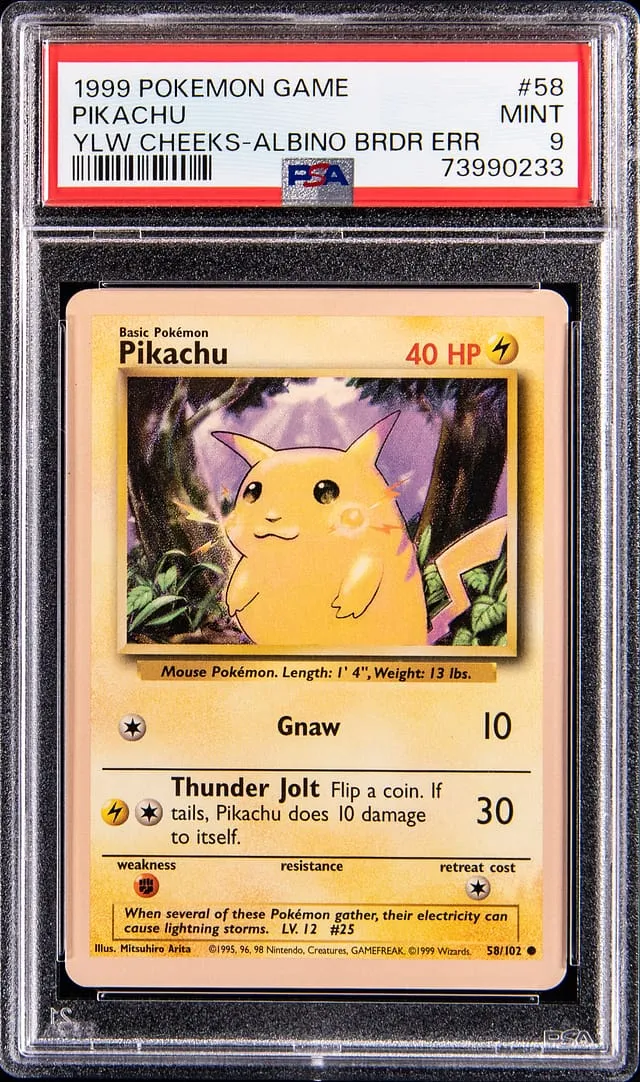 1999 Pikachu Albino Border Error PSA 9 Sells for $15K
