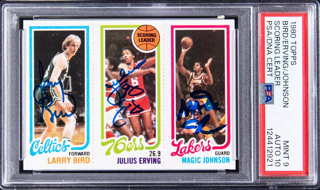 1980-81 Topps Bird/Magic/Erving PSA 9 Auto Sells High