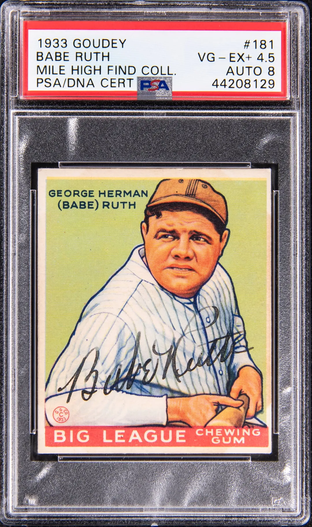 1933 Goudey Babe Ruth Signed PSA 4.5 Sells for $1.46M