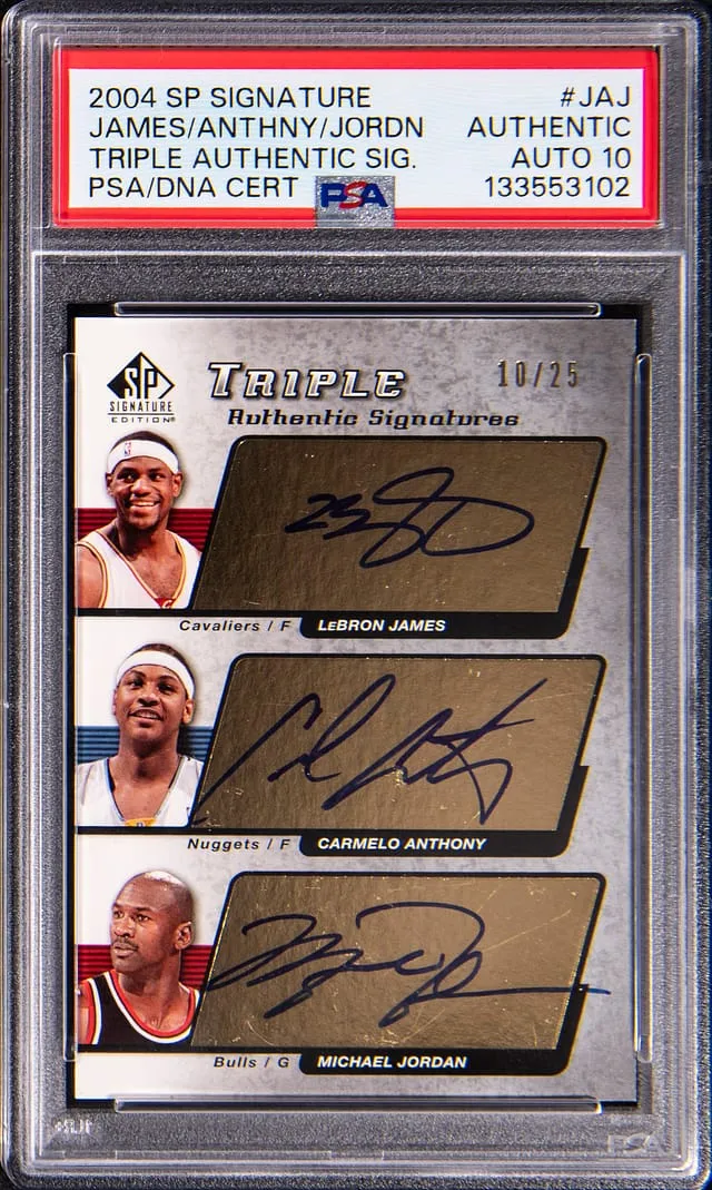 LeBron/Melo/Jordan 2004 SP Triple Auto Sells at Goldin