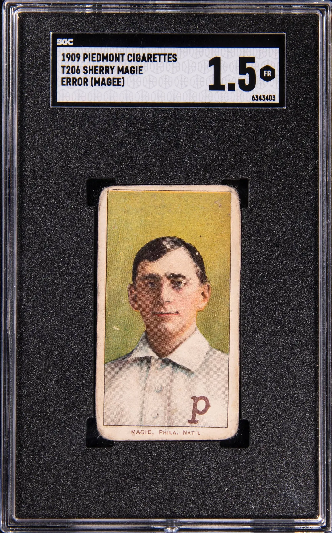 T206 Sherry Magie Error SGC 1.5 Sells for $15,860
